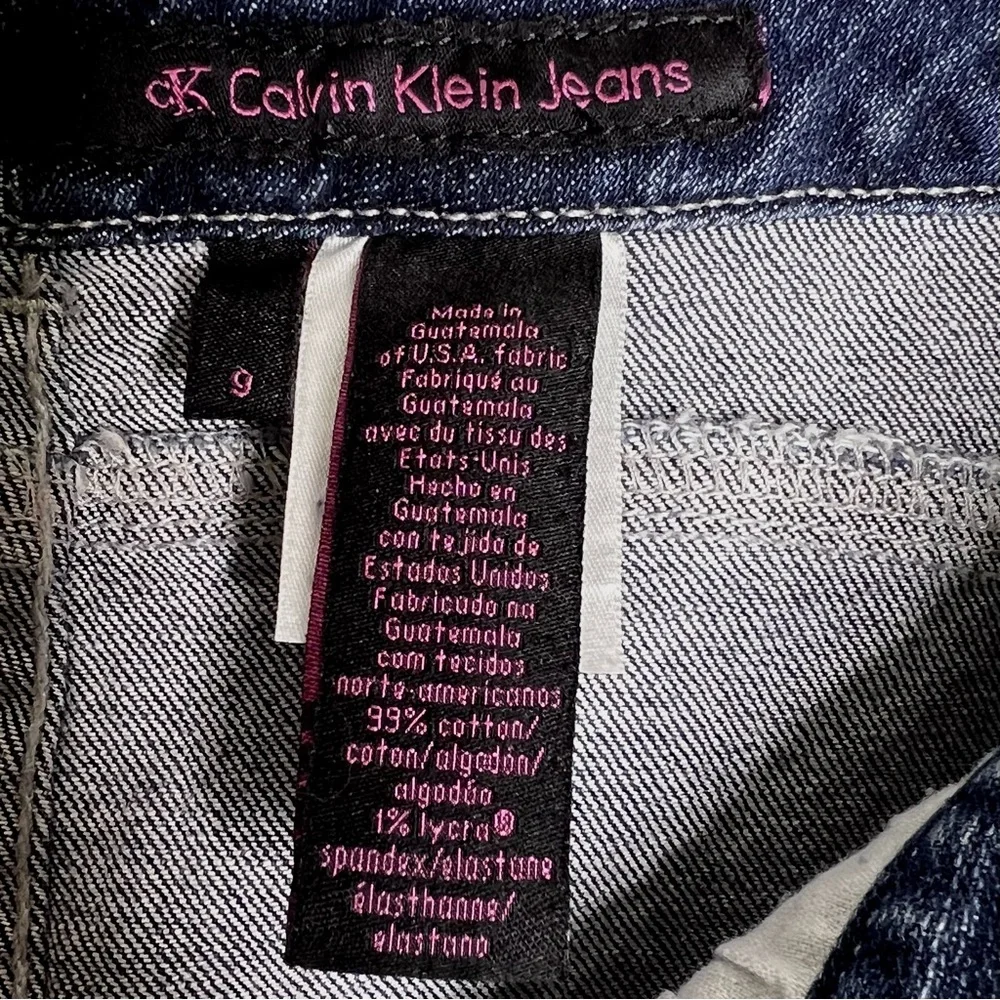Calvin Klein Y2K Dark Wash Denim Mini Skirt Crystal Embellished Juniors 9